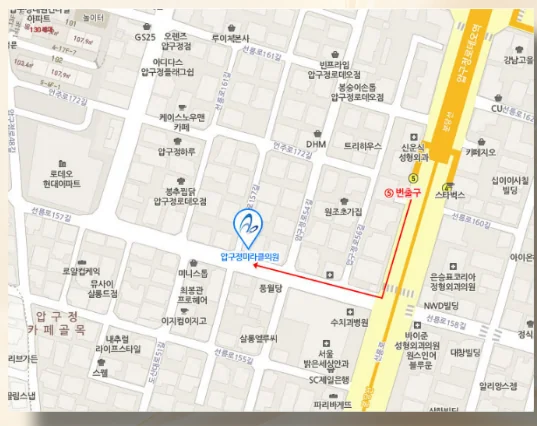 압구정미라클성형외과 오시는 길 지도