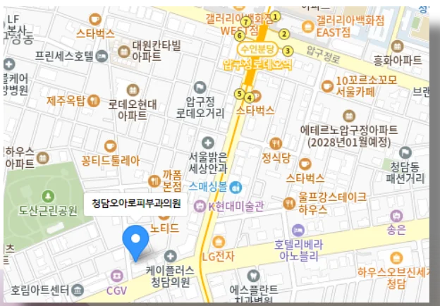 오아로 청담피부과 오시는 길 지도