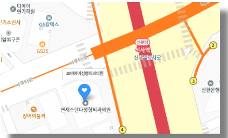 브이에이성형외과 오시는 길 지도